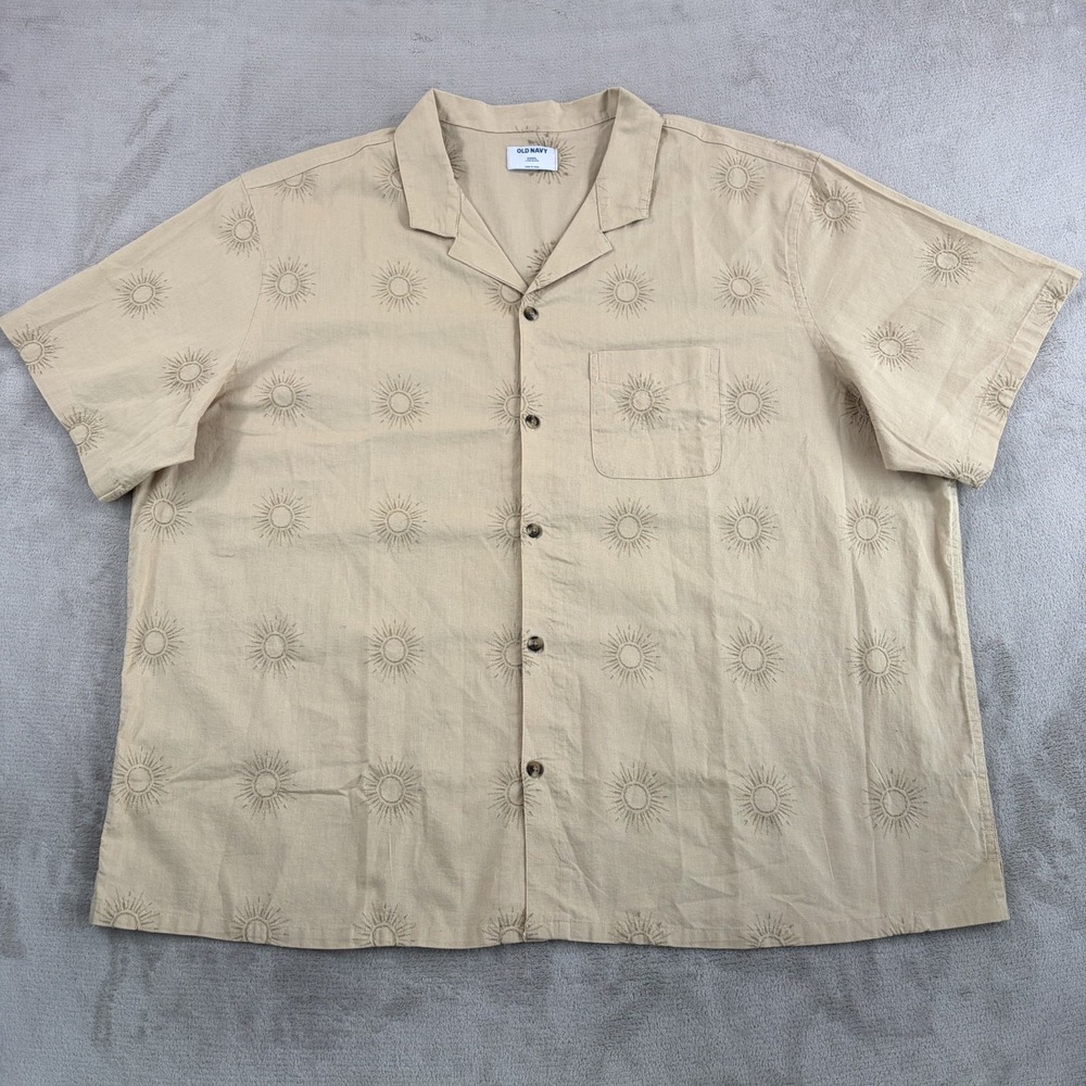 Old Navy Camp Resort Shirt in Beige Textured Sun Men 4XL Short Sleeve NWOT